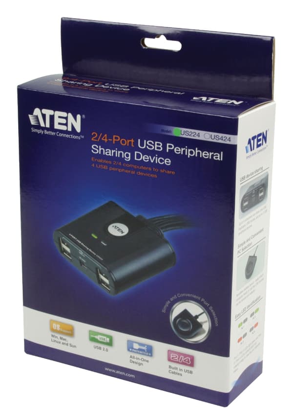 aten 2-Väylä USB Kytkin Musta