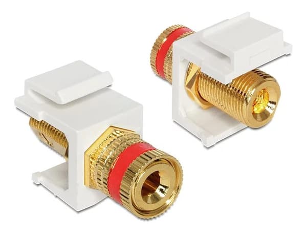 DeLOCK Keystone module, binding post (red) - thread nut, white