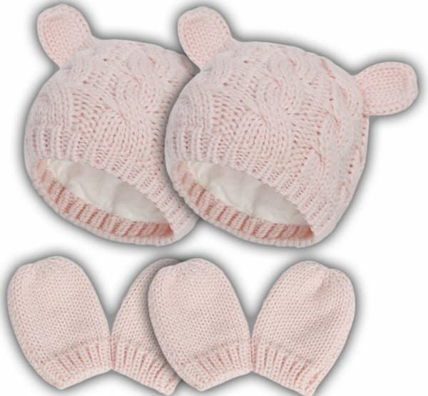 2 x mössor 2 x par vantar för bebis, Large, Rosa