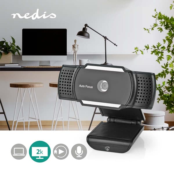 Nedis Webkamera | 2K@30fps | Autofokus | Ingen innebygd mikrofon | Sort