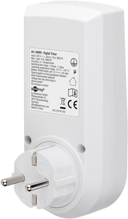 Goobay Digital timer, set om 3 programmerbar timer med kontakt med skyddsjord (typ F)