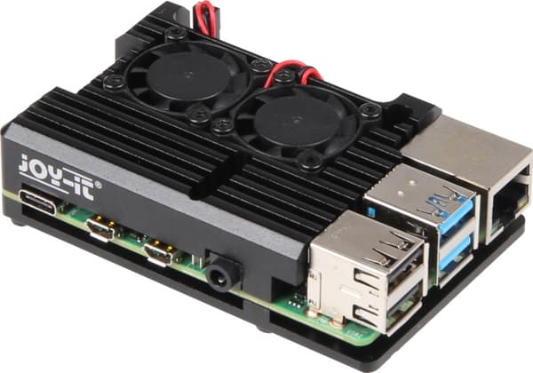 Raspberry Pi aluminiumskabinet med blæsere, Raspberry Pi 4 B, sort