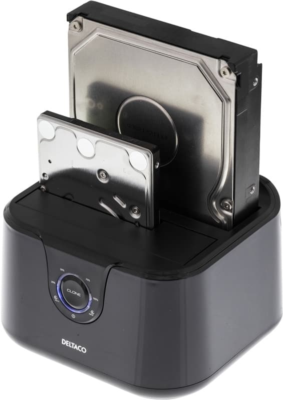 DELTACO Direkte docking til dobbelt 2,5" og 3,5" SATA-harddiske, sort