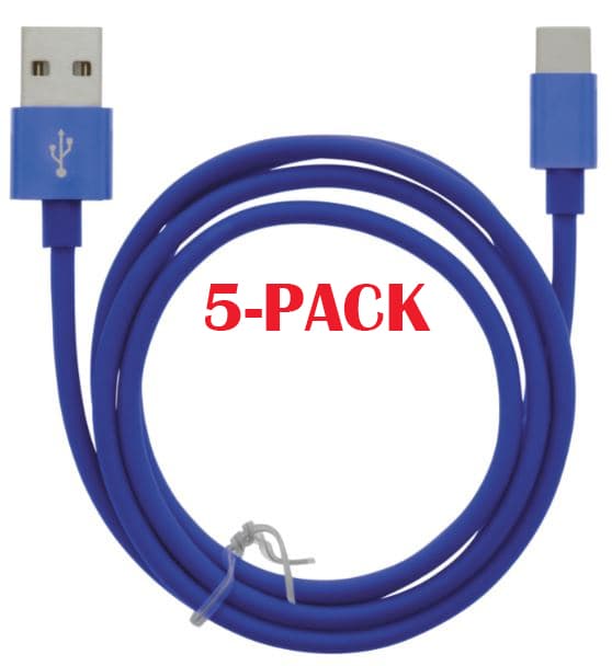 5-PACK Kabel USB-A - USB-C 2.4A, 1m, Blå