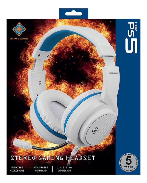 deltaco_gaming Headset for Sony Playstation 5, 2m cable, 40mm element, whit