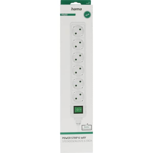 Hama Strømuttak 6-veis Bryter Hvit 1.4 m