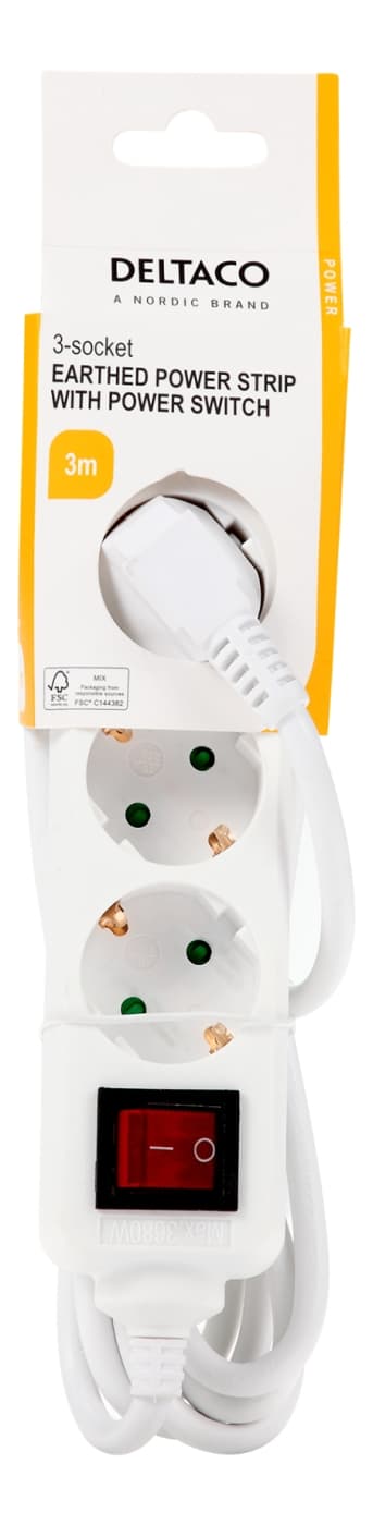 DELTACO outlet 3xCEE 7/3 1xCEE 7/7 switch 3m white