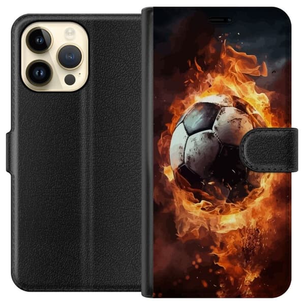 Tegnebogsetui til Apple iPhone 14 Pro Max med Fodbold motiv