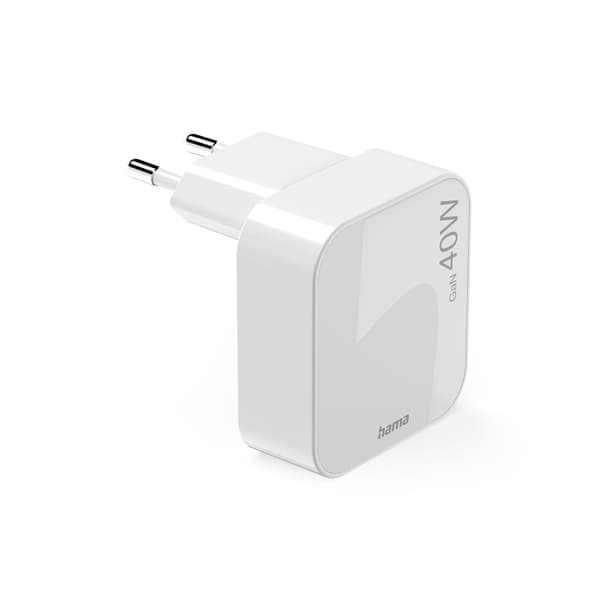 Hama Lader 2xUSB-C GaN PD 40W Rask Sammenleggbar Mini Hvit