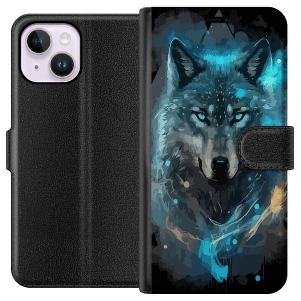 Tegnebogsetui til Apple iPhone 14 Plus med Ulve motiv