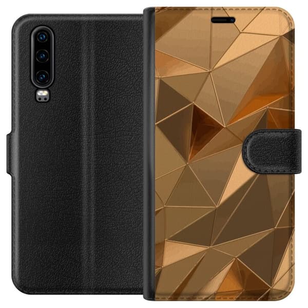 Tegnebogsetui til Huawei P30 med 3D Guld motiv