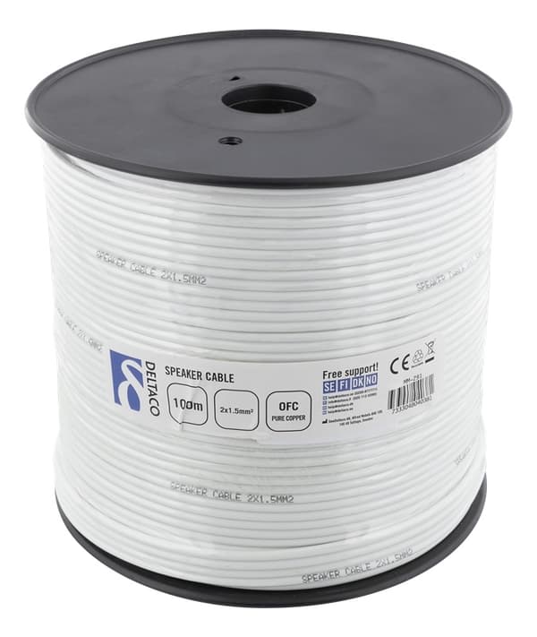 DELTACO speaker cable, 2x1.5mm2, open ends,  pure copper, 100m, white