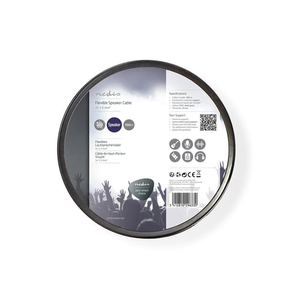 Nedis Speaker Cable | 2 x 1.50 mm² | Kobber | 100 m | Rund | PVC | Mørk Grå | Rull