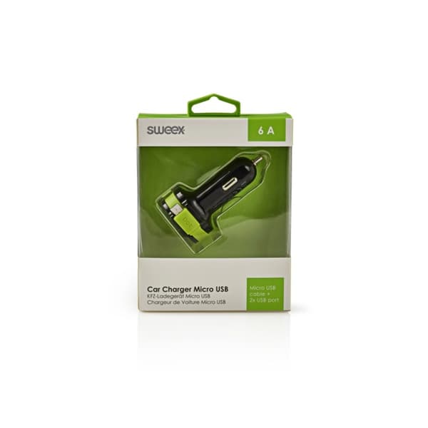 Sweex Billader 3-ttganger 6 A 2 x USB / Micro USB Sort/Grøn
