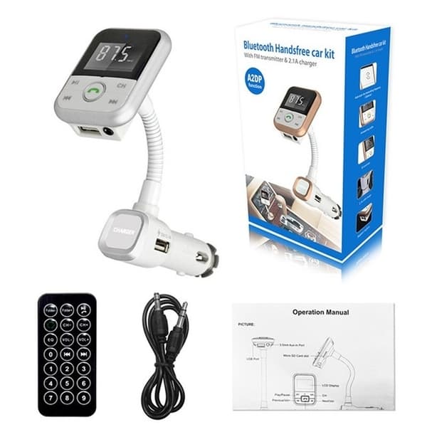 FM-sender med Bluetooth-handsfree og billader (Sølv)