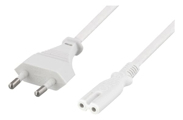 DELTACO ungrounded power cable, CEE 7/16 to IEC 60320 C7, 5m, white