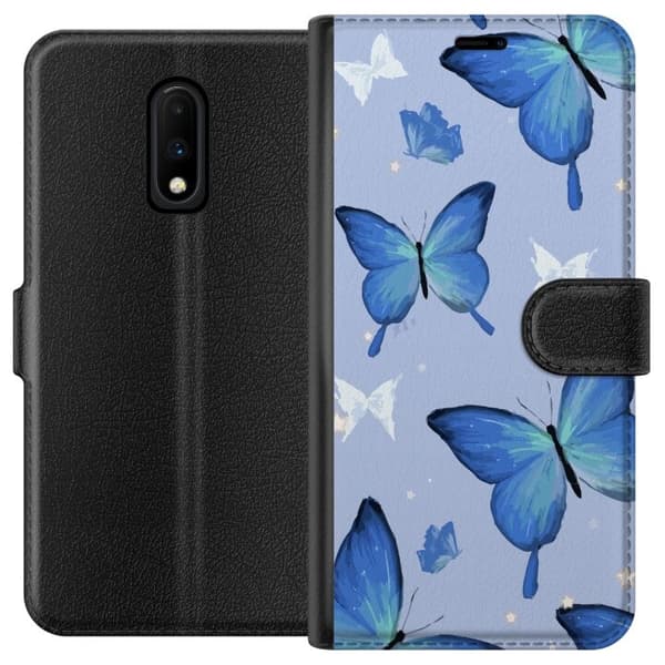 Tegnebogsetui til OnePlus 7 med Blå sommerfugle motiv