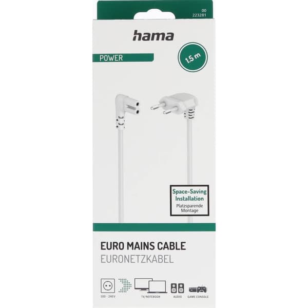 Hama Power Cable Angled Euro Plug White 1.5m