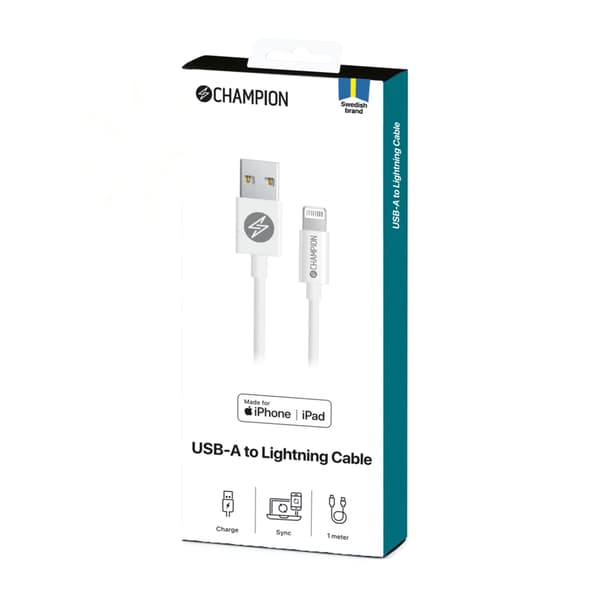 Champion USB-A til Lightning-kabel 1 m hvit