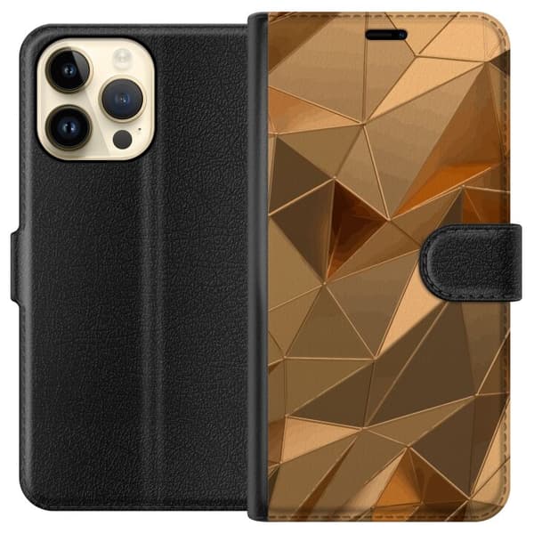 Tegnebogsetui til Apple iPhone 15 Pro Max med 3D Guld motiv