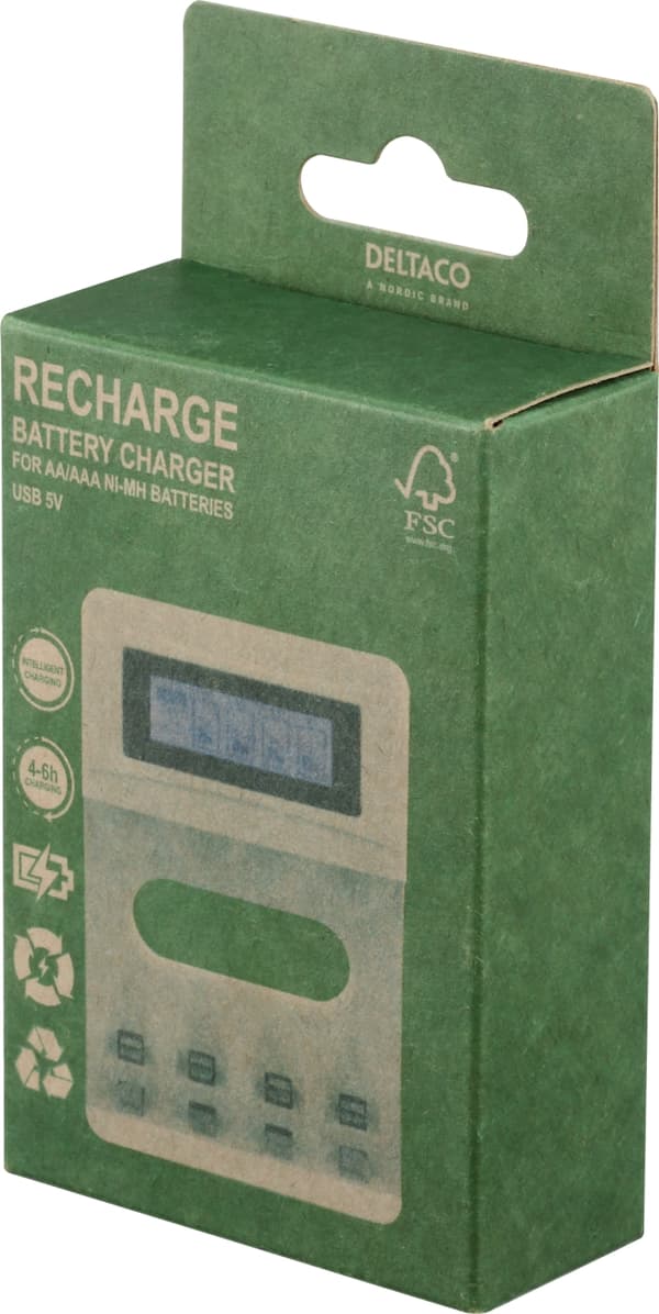 DELTACO Ultimate Ni-Mh USB laddare för AA/AAA batterier, display
