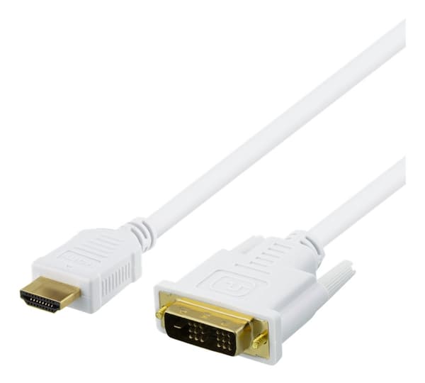 DELTACO HDMI til DVI-kabel, 2 m, Full HD, hvit