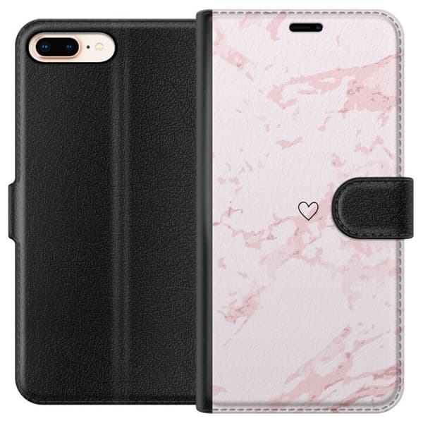 Tegnebogsetui til Apple iPhone 7 Plus med Rosa Hjerte motiv