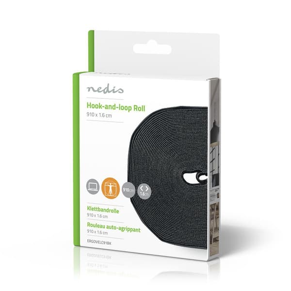 Nedis Hook and Loop rulle | 910 x 1.6 cm | Sort