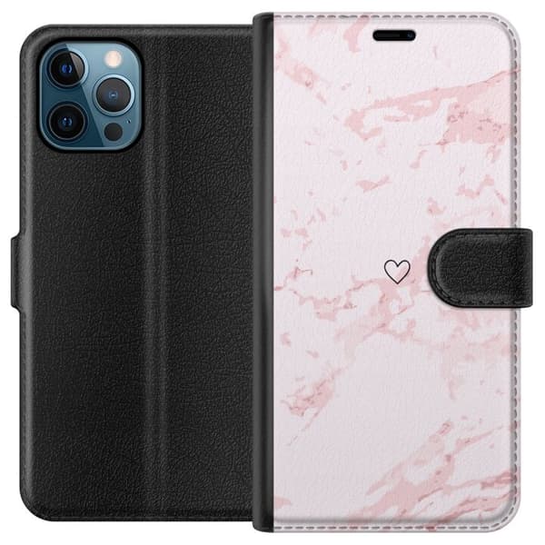Tegnebogsetui til Apple iPhone 12 Pro Max med Rosa Hjerte motiv