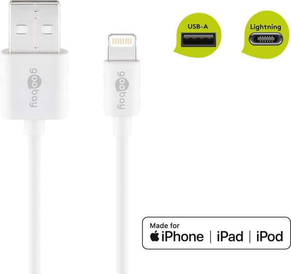 Goobay Lightning USB-kabel for lading og synkronisering, 1 m, hvit MFi-kabel for Apple iPhone/iPad