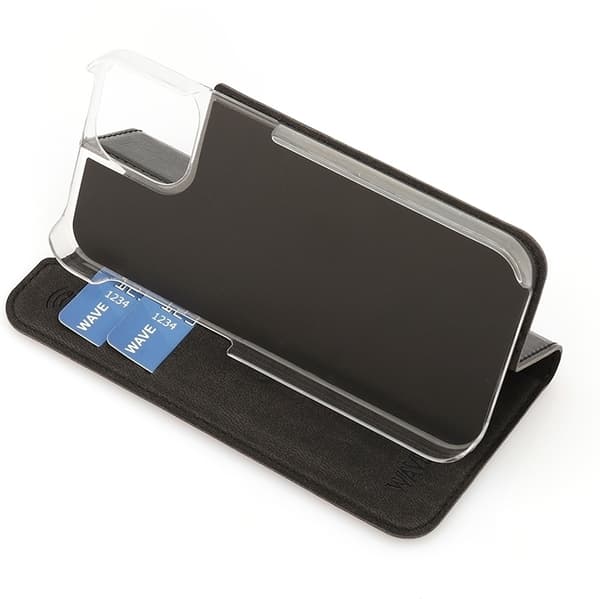 Wave BookCase -suojakotelo, iPhone 13 mini, musta