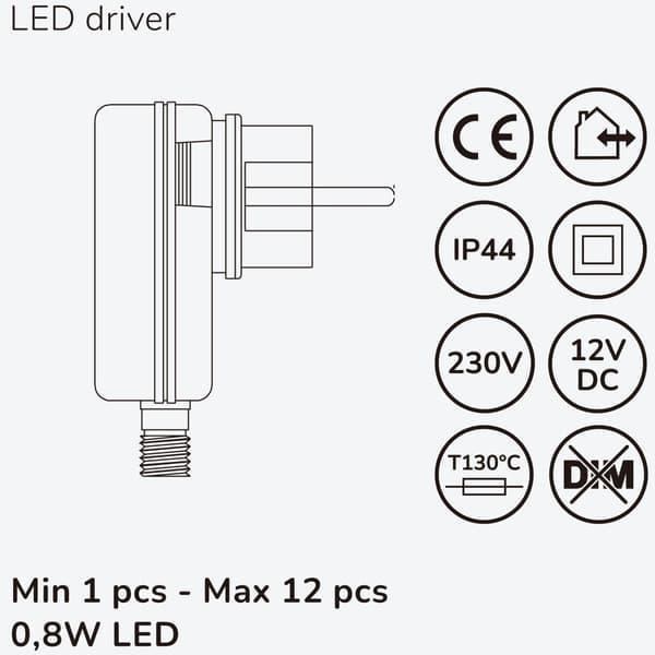 Llitt Allan Steplight kit 4-pack inkl strömadapter 12V 3000K 5lm IP67