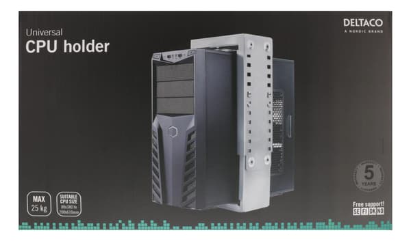 DELTACO computerholder i stål til montering under bord/væg, sølv