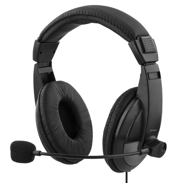 DELTACO USB stereohodesett, 40 mm element, 32 ohm, 20Hz-20kHz, svart