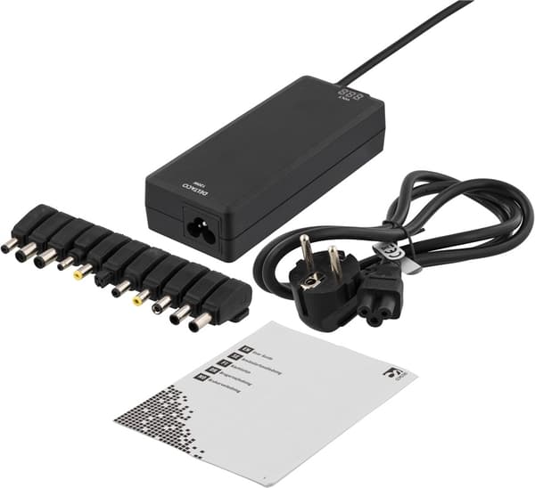 DELTACO laddare för notebook, 15-20 V, 8 A, 120 W, LED-display