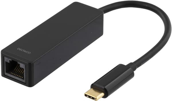DELTACO, USB 3.1 netværksadapter, 1xRJ45, 1xUSB-C han, sort