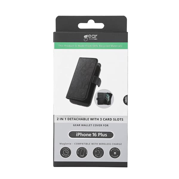 Gear Wallet 2-i-1 MagSerie Sort - iPhone 16 Plus