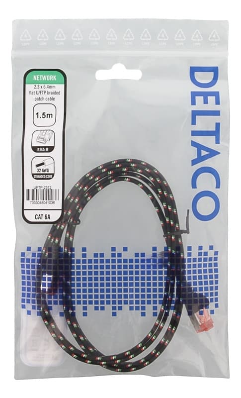 DELTACO Tough Flat CAT.6A U/FTP Patch Cable, 32AWG, 1.5m, black