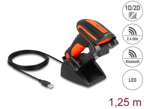 DeLOCK Industrial Barcode Scanner 1D and 2D incl charging station