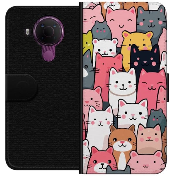 Tegnebogsetui til Nokia 5.4 med Katte mønster motiv
