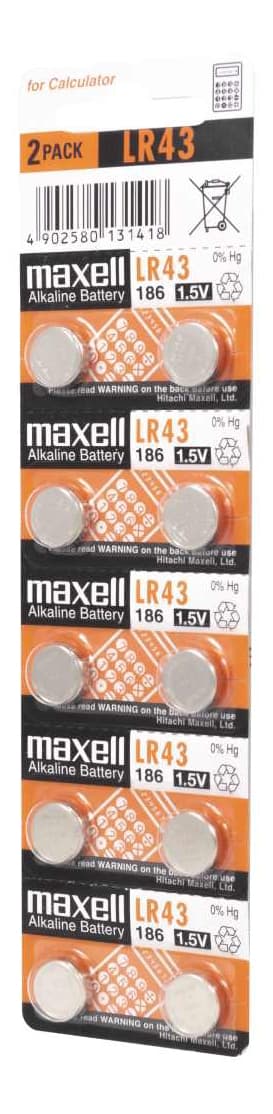 Maxell LR43 1,5 V alkalisk batteri, 10-pakning
