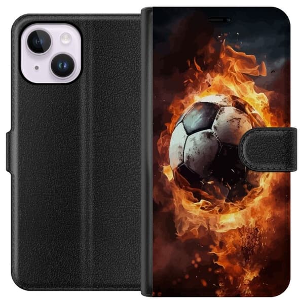 Tegnebogsetui til Apple iPhone 15 Plus med Fodbold motiv