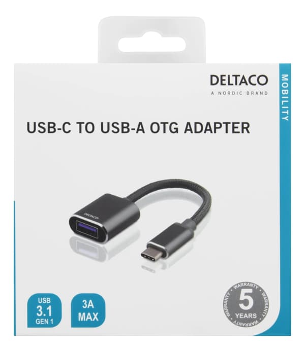 DELTACO sovitin USB-C  3.1 - USB-A OTG, alumiinia, myyntipakk., harmaa