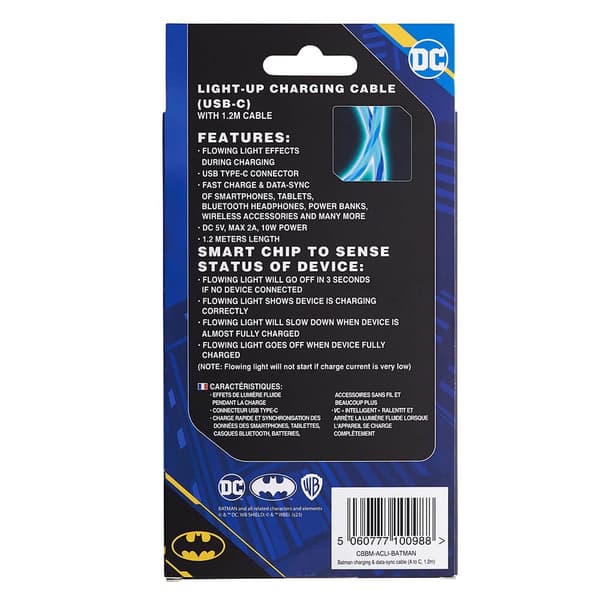 BATMAN USB A til C Light-Up 1.2m Bat Logo