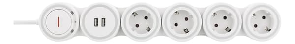 DELTACO Flexible 4-Socket Power strip, 1,4m, 16A 3500W, 2x USB-A, whit