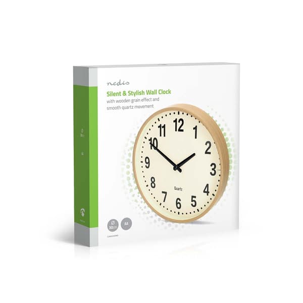Nedis Väggklocka | Diameter: 300 mm | Plast | Tyst rörelse | Trä