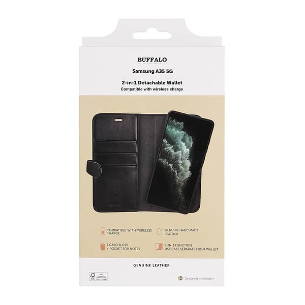 Buffalo Wallet Læder 2-i-1 Sort - Samsung A35 5G