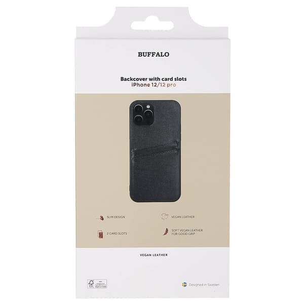 Buffalo Back cover PU 2 card iPhone 12/12 Pro Black