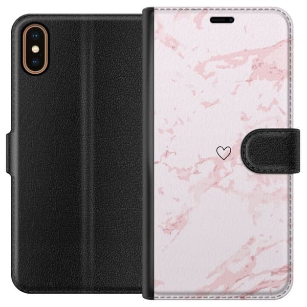 Tegnebogsetui til Apple iPhone X med Rosa Hjerte motiv