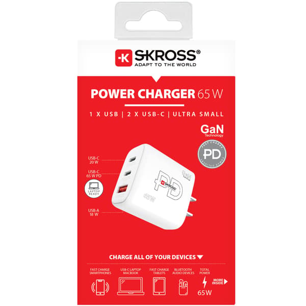 SKROSS Strømlader US/Japan etc. 2xUSB-C PD + 1xUSB-A GaN 65W